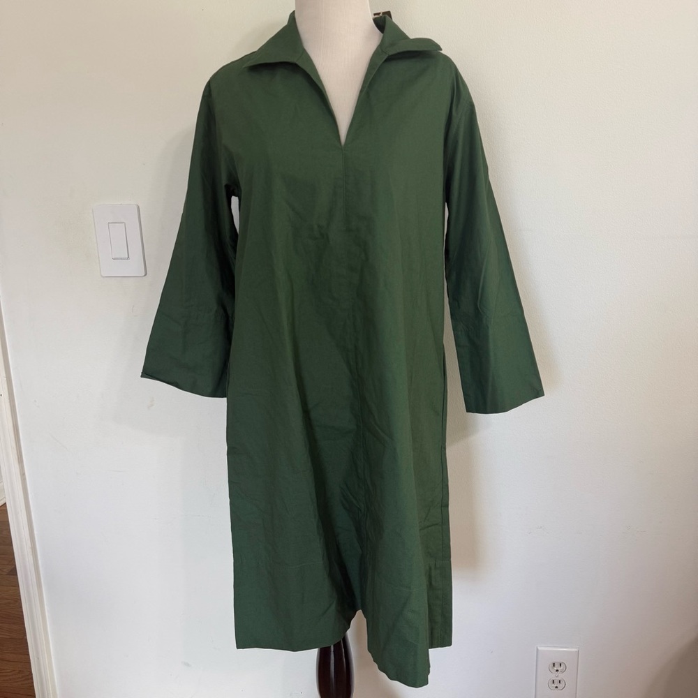 NTW Ann Mashburn Green Cotton & Nylon Blend V-Neck Dress - Picture 3 of 6